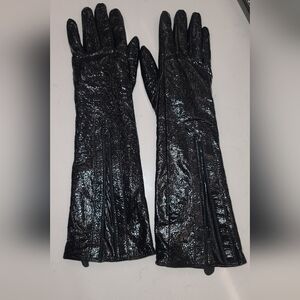 SanLi black pattern Long leather gloves with plush lining size 6.5